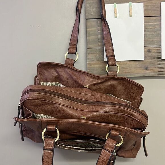 Marc Fisher Brown Zip Code Buckle Saddle Handbag - Picture 5 of 16